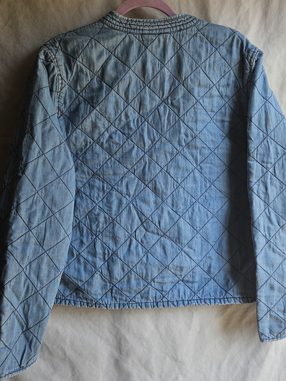 Gap Women's XL Quilted Chambray Bomber Jacket Medium Wash Denim Lightweight - Picture 3 of 7